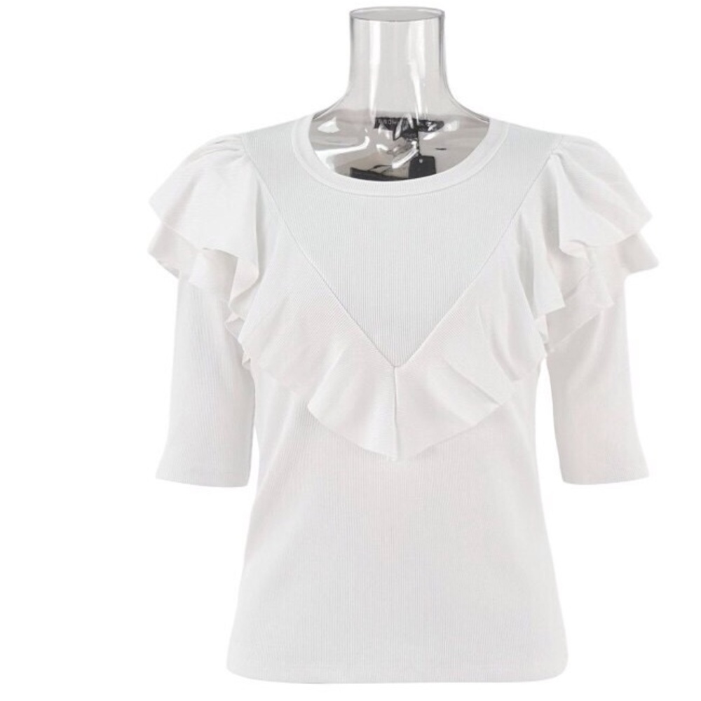Veronica Beard White Ruffled Tee - NWT - Size XS
